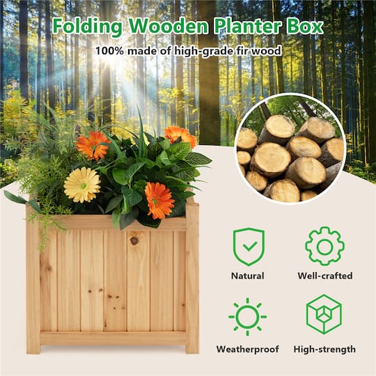 Costway 15" Elevated Outdoor Folding Wooden Planter Box with Removable Bottom